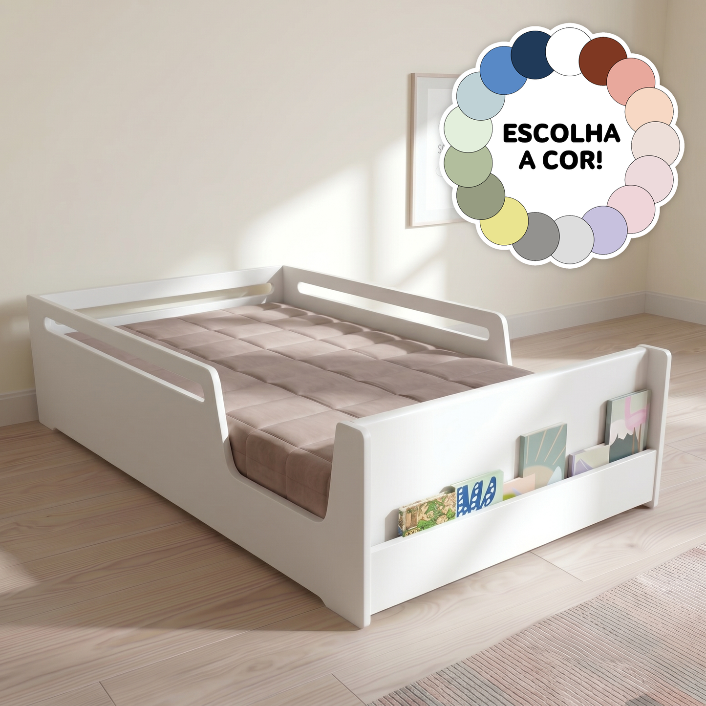 Cama Viúva Pitaia em Laca | Porta Livros Embutido