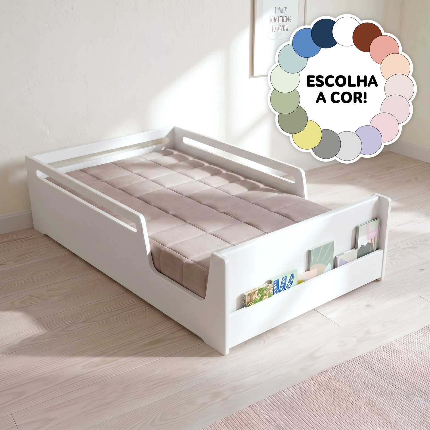 Cama Viúva Pitaia em Laca | Porta Livros Embutido