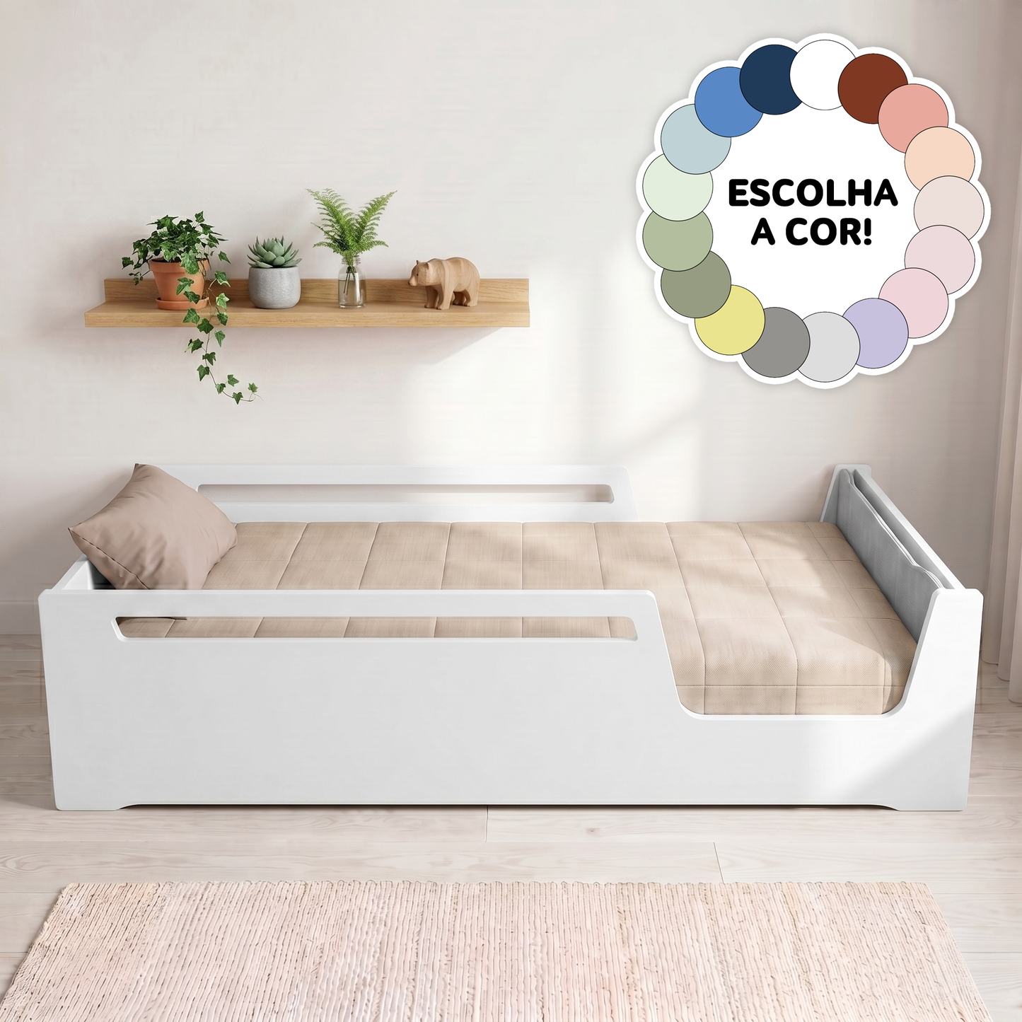 Cama Viúva Pitaia em Laca | Porta Livros Embutido